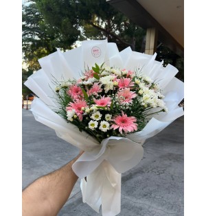 PEMBE GERBERA - PAPATYA BUKETİ